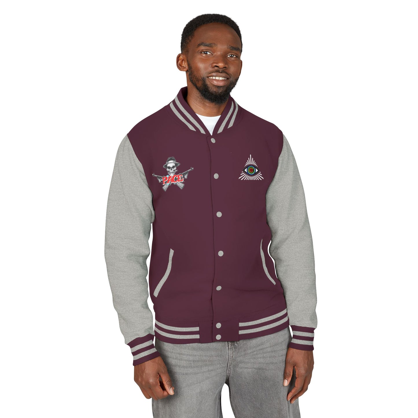 P.A.C.E. | SKULLN OFFICIAL /Letterman Jacket - Perfect for Streetwear, Halloween, or Sports Events, Casual Style, Unique Gift