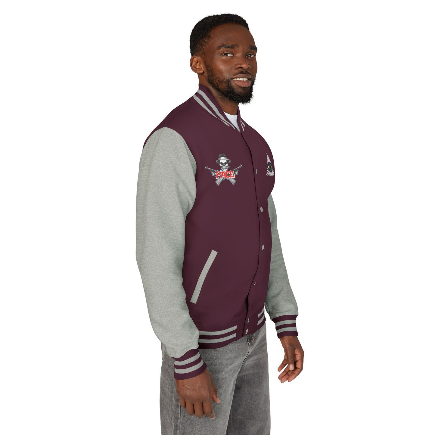 P.A.C.E. | SKULLN OFFICIAL /Letterman Jacket - Perfect for Streetwear, Halloween, or Sports Events, Casual Style, Unique Gift