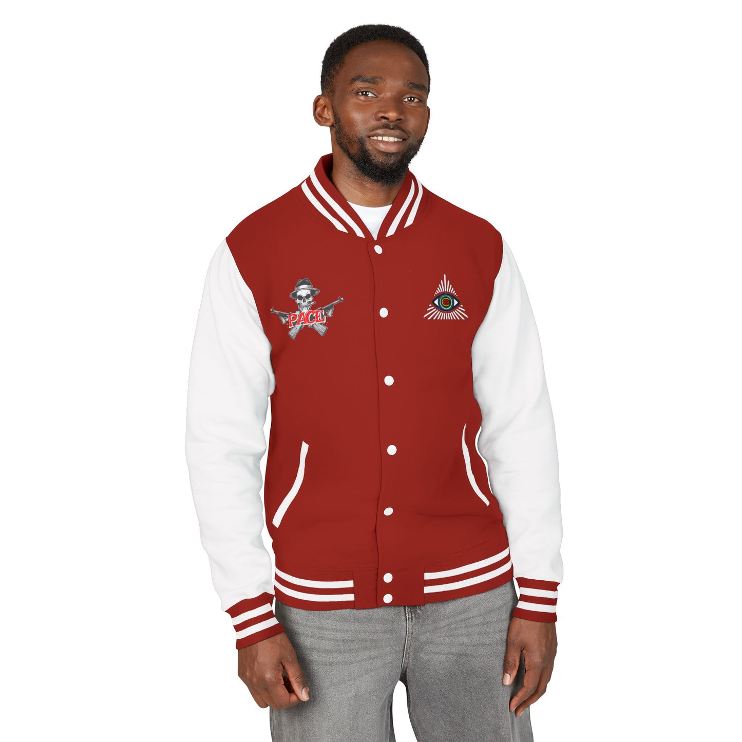 P.A.C.E. | SKULLN OFFICIAL /Letterman Jacket - Perfect for Streetwear, Halloween, or Sports Events, Casual Style, Unique Gift