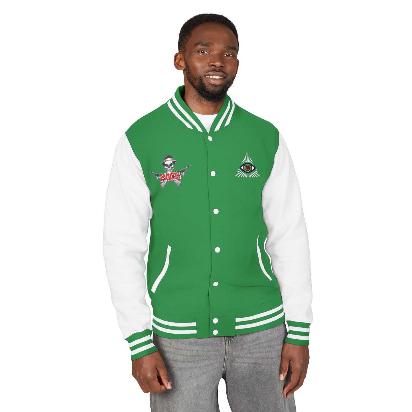 P.A.C.E. | SKULLN OFFICIAL /Letterman Jacket - Perfect for Streetwear, Halloween, or Sports Events, Casual Style, Unique Gift