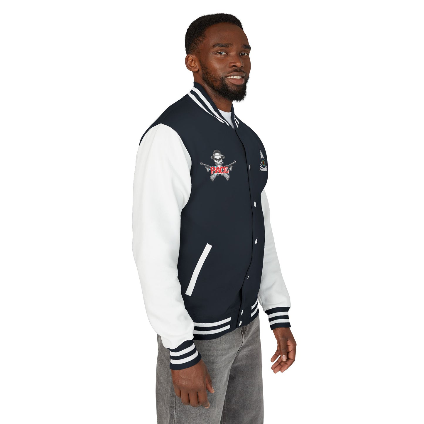 P.A.C.E. | SKULLN OFFICIAL /Letterman Jacket - Perfect for Streetwear, Halloween, or Sports Events, Casual Style, Unique Gift