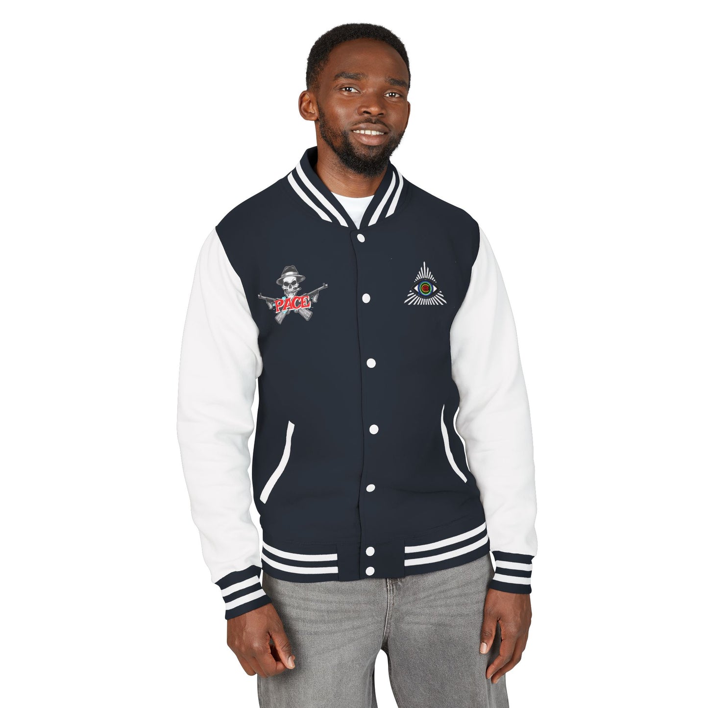 P.A.C.E. | SKULLN OFFICIAL /Letterman Jacket - Perfect for Streetwear, Halloween, or Sports Events, Casual Style, Unique Gift
