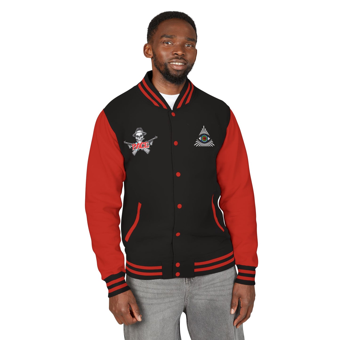 P.A.C.E. | SKULLN OFFICIAL /Letterman Jacket - Perfect for Streetwear, Halloween, or Sports Events, Casual Style, Unique Gift