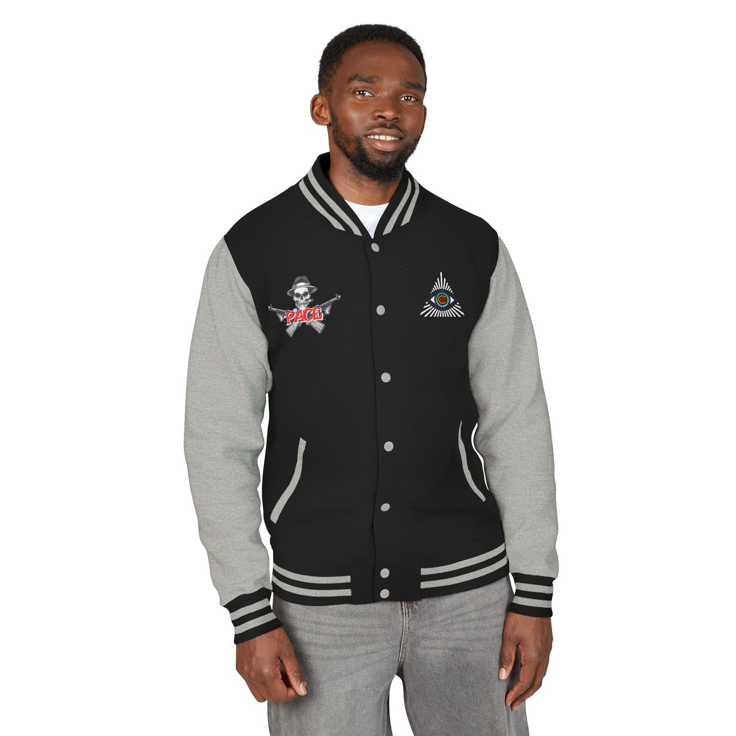 P.A.C.E. | SKULLN OFFICIAL /Letterman Jacket - Perfect for Streetwear, Halloween, or Sports Events, Casual Style, Unique Gift