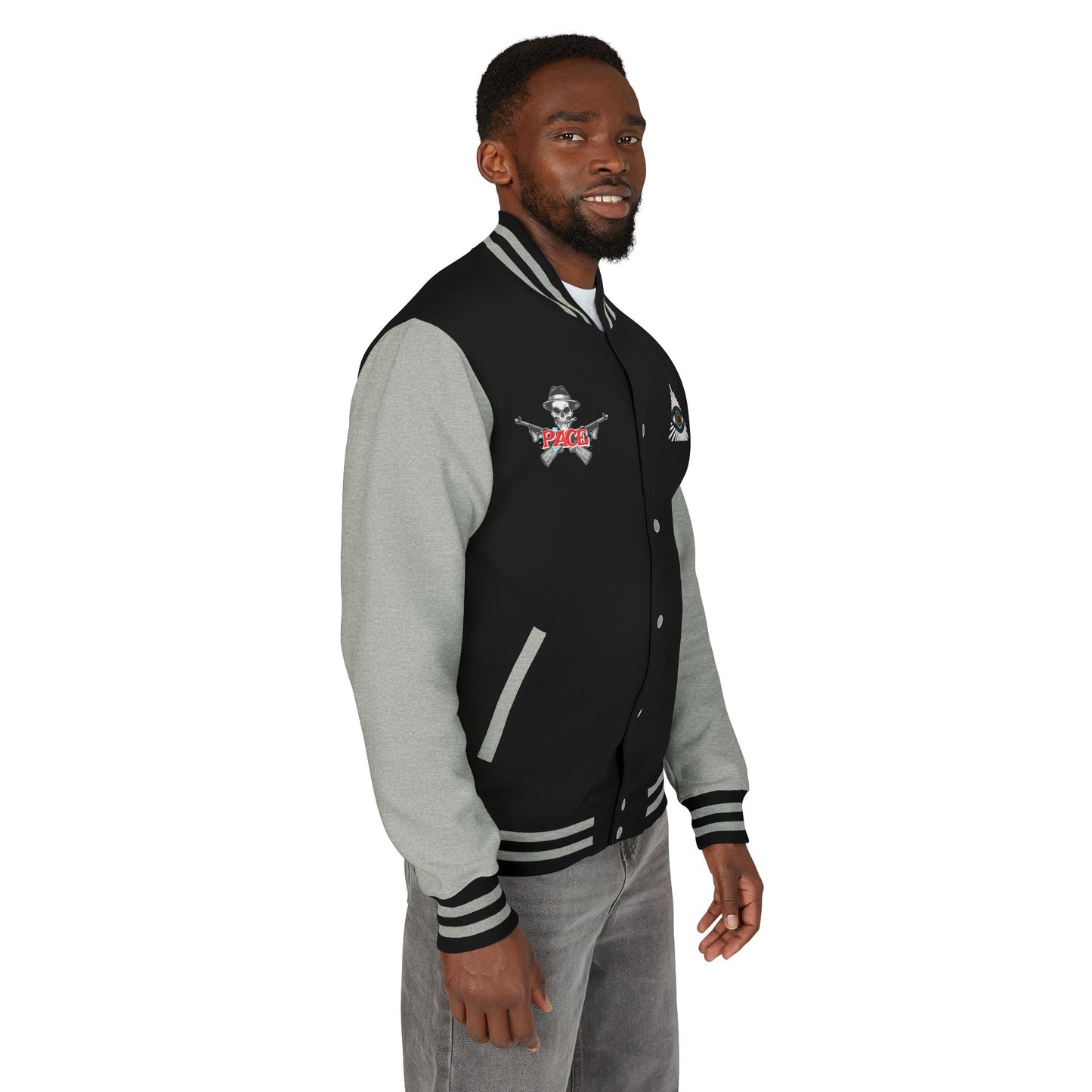 P.A.C.E. | SKULLN OFFICIAL /Letterman Jacket - Perfect for Streetwear, Halloween, or Sports Events, Casual Style, Unique Gift