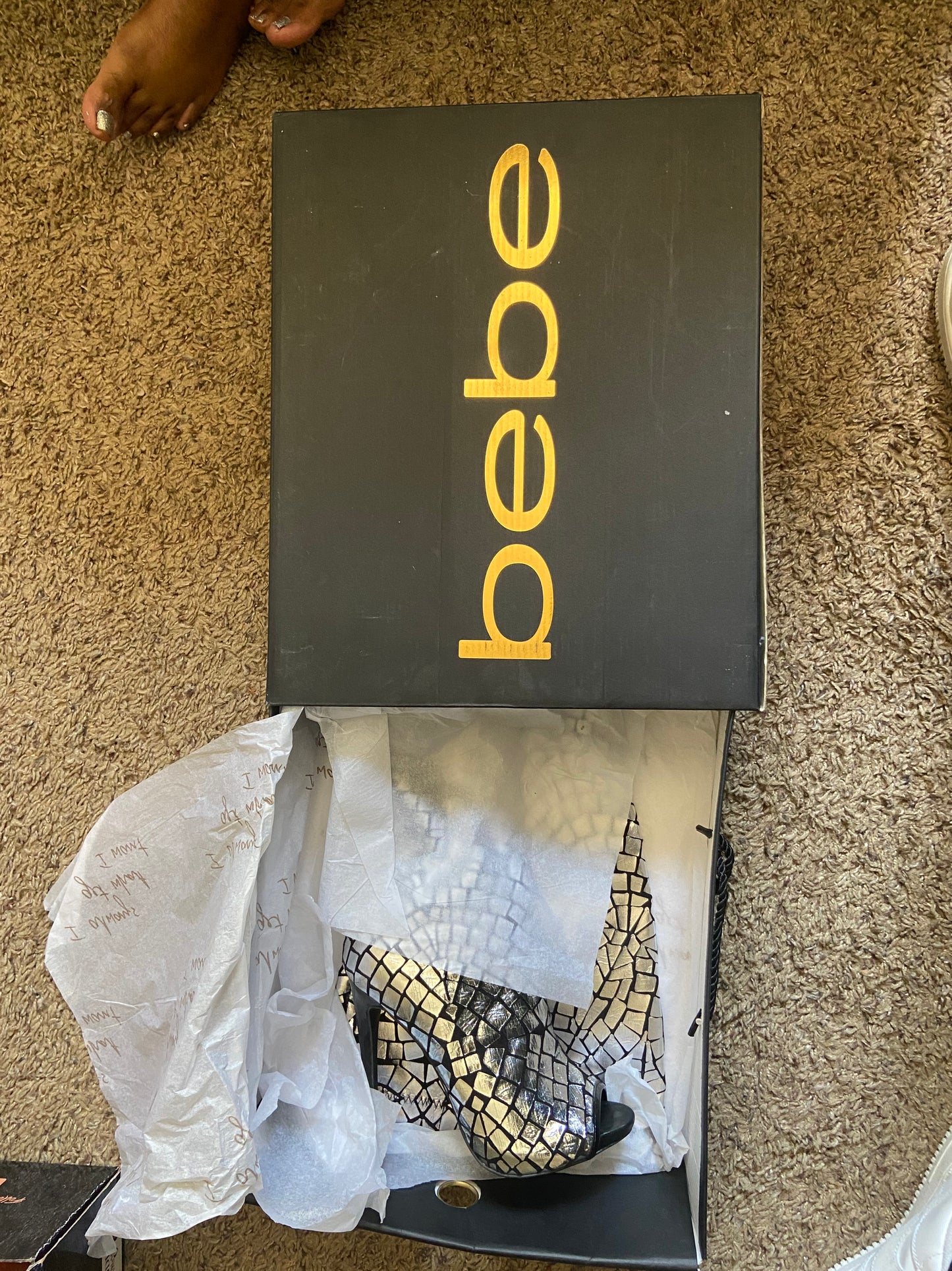 SCIONS RACK: BEBE Metallic Mirror Open-toe Chic Thigh High Heel Over The Knee Boots