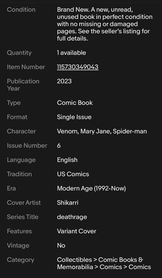 Deathrage 6 Shikarii Mary Jane Cosplay exclusive Variant LTD 600 NM