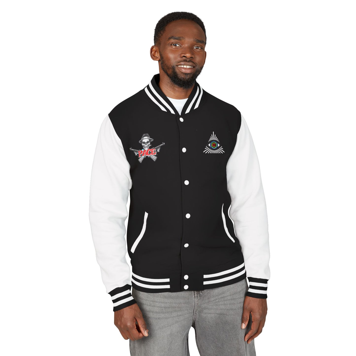 P.A.C.E. | SKULLN OFFICIAL /Letterman Jacket - Perfect for Streetwear, Halloween, or Sports Events, Casual Style, Unique Gift
