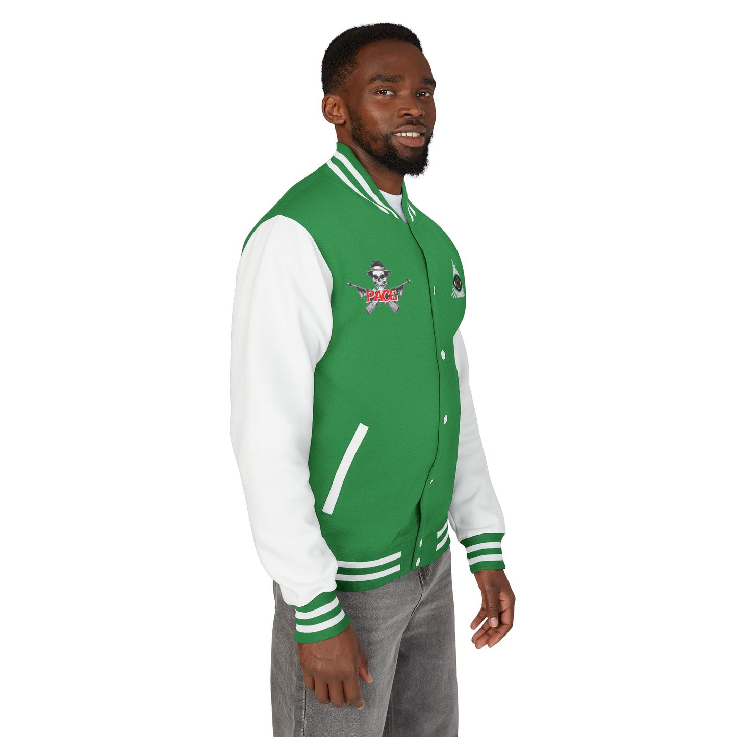 P.A.C.E. | SKULLN OFFICIAL /Letterman Jacket - Perfect for Streetwear, Halloween, or Sports Events, Casual Style, Unique Gift