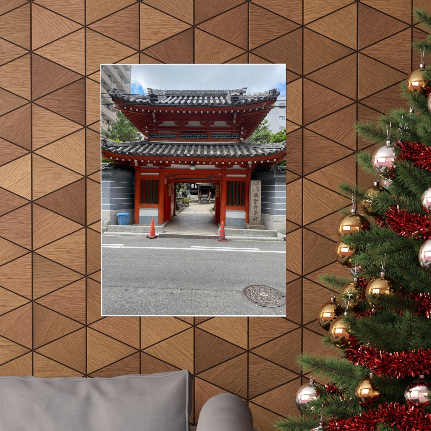 Japanese Temple Gate Vertical Poster — Traditional Red Torii Architecture Wall Art