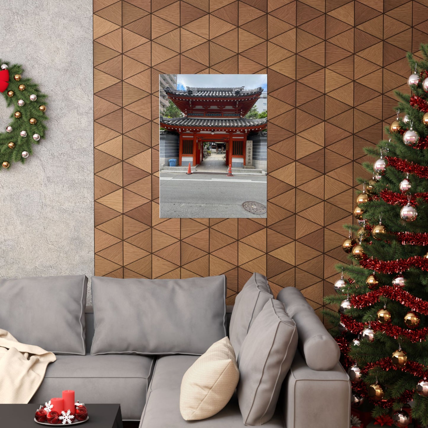 Japanese Temple Gate Vertical Poster — Traditional Red Torii Architecture Wall Art