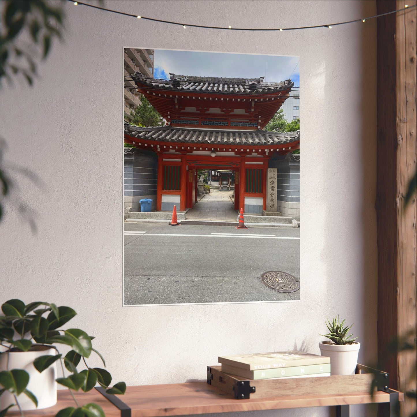 Japanese Temple Gate Vertical Poster — Traditional Red Torii Architecture Wall Art