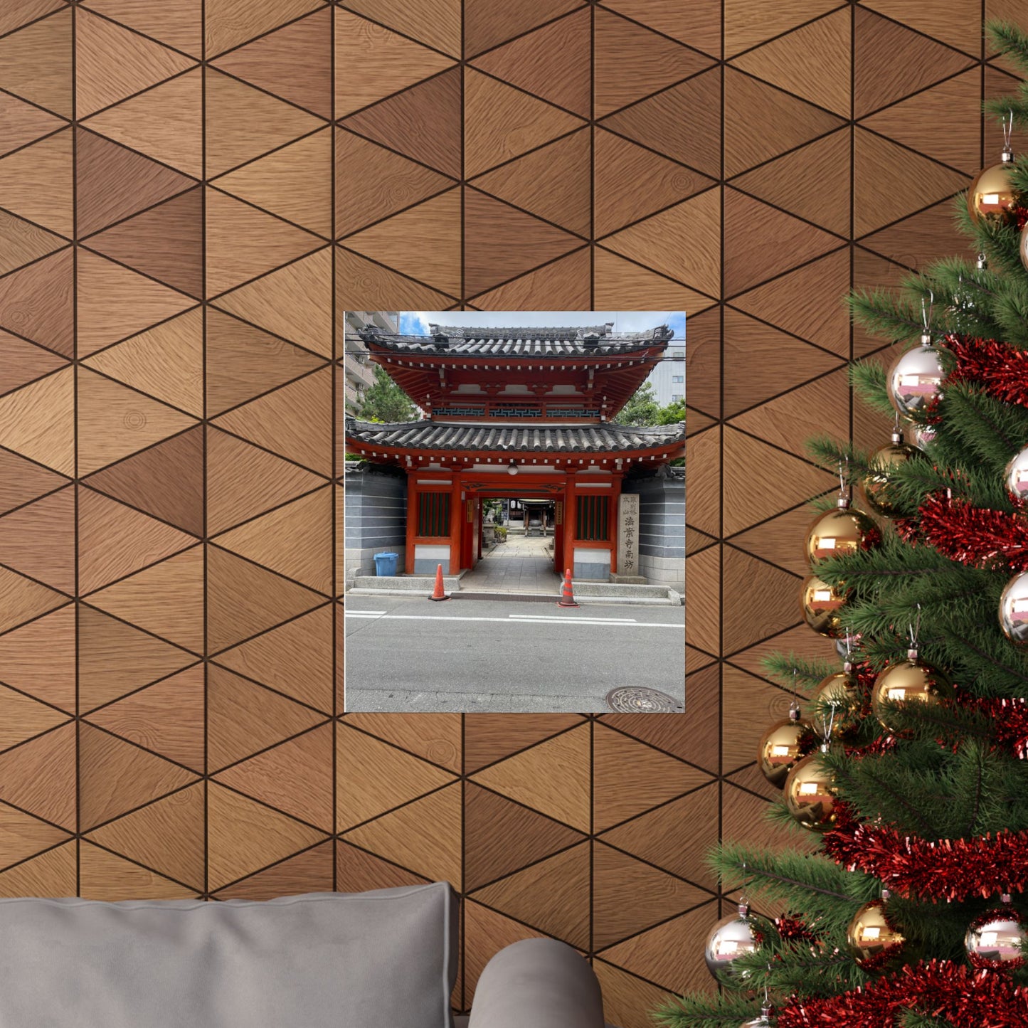 Japanese Temple Gate Vertical Poster — Traditional Red Torii Architecture Wall Art