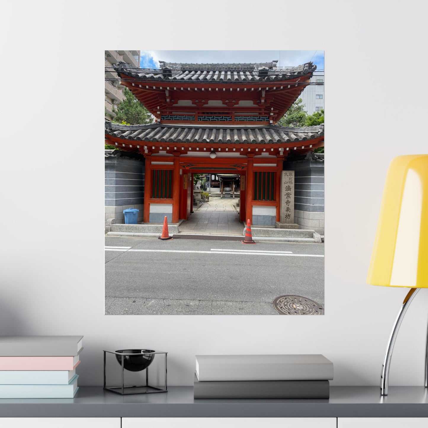 Japanese Temple Gate Vertical Poster — Traditional Red Torii Architecture Wall Art