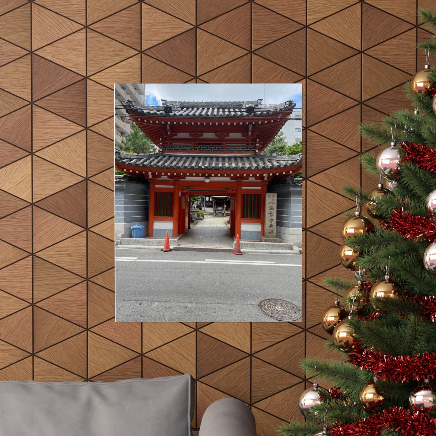 Japanese Temple Gate Vertical Poster — Traditional Red Torii Architecture Wall Art
